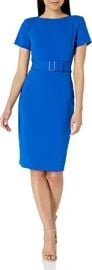 Calvin Klein Women39s Short Sleeve Sheath with Self Buckle Belt at Womens Clothing store at Amazon