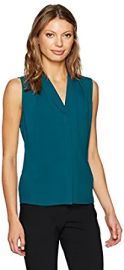 Calvin Klein Women39s Sleeveless Woven V-Neck Top Cypress Small at  Womens Clothing store at Amazon