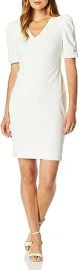 Calvin Klein Women39s V-Neck Sheath with Ruched Sleeves Dress Cream 6 at Womens Clothing store at Amazon