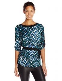 Calvin Klein Womenand39s Printed HighLow Tunic with Belt at Amazon