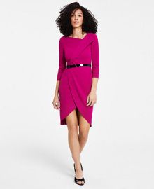 Calvin Klein Womens 34-Sleeve Belted Tulip Dress - Macys at Macys