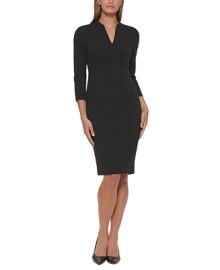 Calvin Klein Womens 34-Sleeve V-Neck Sheath Dress - Macys at Macys