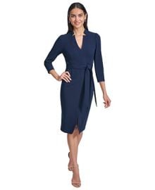 Calvin Klein Womens Belted 34-Sleeve Sheath Dress - Macys at Macys