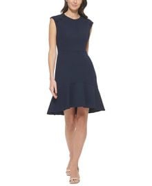 Calvin Klein Womens Button-Trimmed Flounce-Hem Dress - Macys at Macys