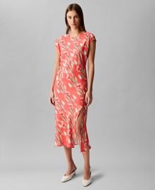 Calvin Klein Womens Cap Sleeve Printed Satin Midi Dress - Macys at Macys