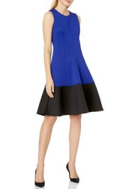 Calvin Klein Womens Color Block Fit amp Flare Dress Black Ultramarine size 2 ropa eBay at eBay