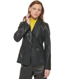 Calvin Klein Womens Faux Leather One Button Blazer Reviews - Jackets Blazers - Women - Macys at Macys