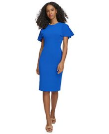 Calvin Klein Womens Flutter-Sleeve Sheath Dress - Macys at Macys