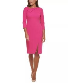 Calvin Klein Womens Foldover-Neck Front-Slit Sheath Dress Reviews - Dresses - Women - Macys at Macys