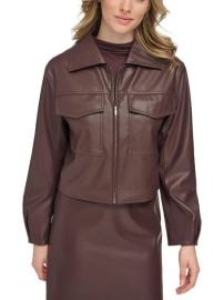 Calvin Klein Womens Lightweight Short Leather Jacket ShopSimon at Shop Simon