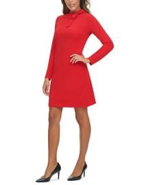 Calvin Klein Womens Long-Sleeved Tie-Neck Scuba Crepe Sheath Dress - Macys at Macys