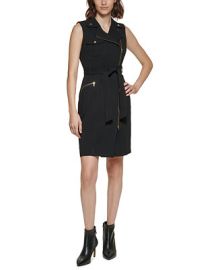 Calvin Klein Womens Moto Belted Sleeveless Sheath Dress - Macys at Macys