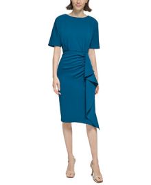 Calvin Klein Womens Ruffled Ruched Sheath Dress - Macys at Macys