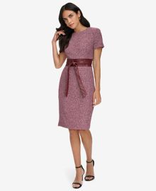 Calvin Klein Womens Short-Sleeve Belted Sheath Dress - Macys at Macys