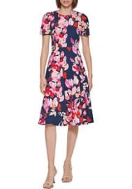 Calvin Klein Womens Short Sleeve Floral Printed Scuba Crepe Fit and Flare Dress belk at Belk