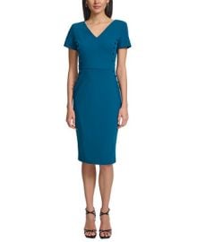 Calvin Klein Womens Short-Sleeve V-Neck Sheath Dress - Macys at Macys