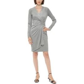 Calvin Klein Womens Silver Faux Suede Midi Semi Formal Wrap Dress 4 BHFO 0573 eBay at eBay