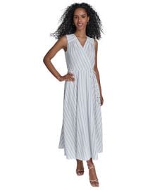 Calvin Klein Womens Striped Faux-Wrap Maxi Dress - Macys at Macys