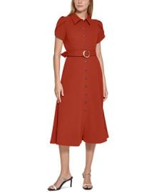 Calvin Klein Womens Tulip-Sleeve Belted Shirtdress - Macys at Macys