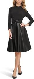 Calvin Klein Womenx27s Matte Jersey Combo Pu Leather Belted Aline at Womens Clothing store at Amazon