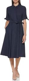 Calvin Klein womens Collar A-line Waist Tie Dress at Womens Clothing store at Amazon