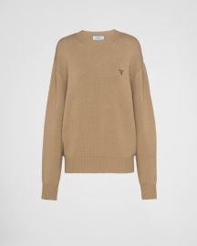 Camel Brown Cashmere Crew-neck Sweater PRADA at Prada