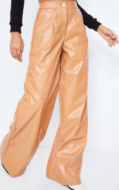 Camel Croc Faux Leather Wide Leg Pants by Pretty Little Thing at Pretty Little Thing