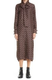 Camel Print Tie Neck Silk Dress at Nordstrom