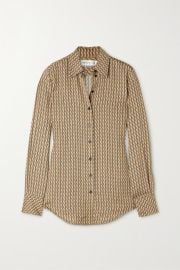 Camel Printed twill shirt VICTORIA BECKHAM NET-A-PORTER at Net a Porter