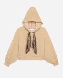 Camel-colored hoodie with leoapard drawstring by The Kooples at The Kooples