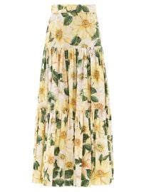 Camelia-print tiered cotton maxi skirt at Matches