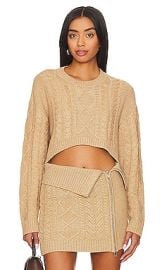 Camila Coelho Carmen Cropped Cable Crew In Beige at Revolve