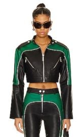 Camila Coelho Cropped Moto Biker Leather Jacket In Green Black at Revolve