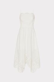 Camilla Poplin Embroidery Dress in White MILLY at Milly