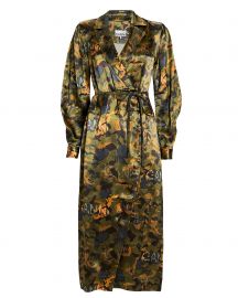 Camouflage Heavy Satin Shirt Dress by Ganni at Intermix