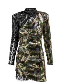 Camouflage and Leopard-Lace Sequinned Mini Dress by Dundas at Matches