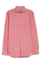 Canali Linen Cotton Button-Up Sport Shirt in Pink at Nordstrom