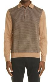 Canali Pattern Block Long Sleeve Wool Blend Polo at Nordstrom