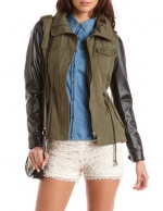 Canvas and PU sleeve jacket at Charlotte Russe