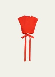 Cap-Sleeve Belted Cotton Gabardine Crop Top at Bergdorf Goodman