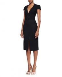 Cap-Sleeve Deep-V-Neck Dress  Black at Neiman Marcus