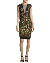 Cap-Sleeve Floral Open-Back Cocktail Dress by Jovani at Last Call