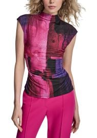 Cap Sleeve High Neck Printed Top b DKNY at Belk