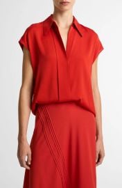 Cap Sleeve Stretch Silk Button-Up Shirt at Nordstrom