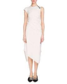 Cap-Sleeve Textured Crepe Asymmetric Midi Dress at Bergdorf Goodman