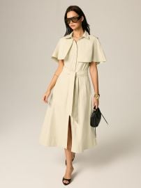 Cape Sleeve Belted Cotton Maxi Dress at Commense