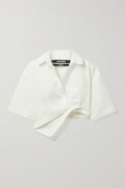 Capri Asymmetric Cropped Cotton-Blend Jacquard Shirt by Jacquemus at Net A Porter