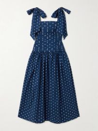 Cara Cara Rahi tie detailed ruched gathered polka dot cotton midi dress at Net a Porter