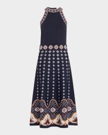 Cara Cara Sandrinna Mock-Neck Jacquard Flare Midi Dress at Neiman Marcus