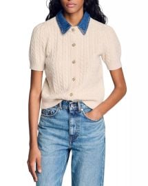 Cardigan with Denim Collar at Bloomingdales